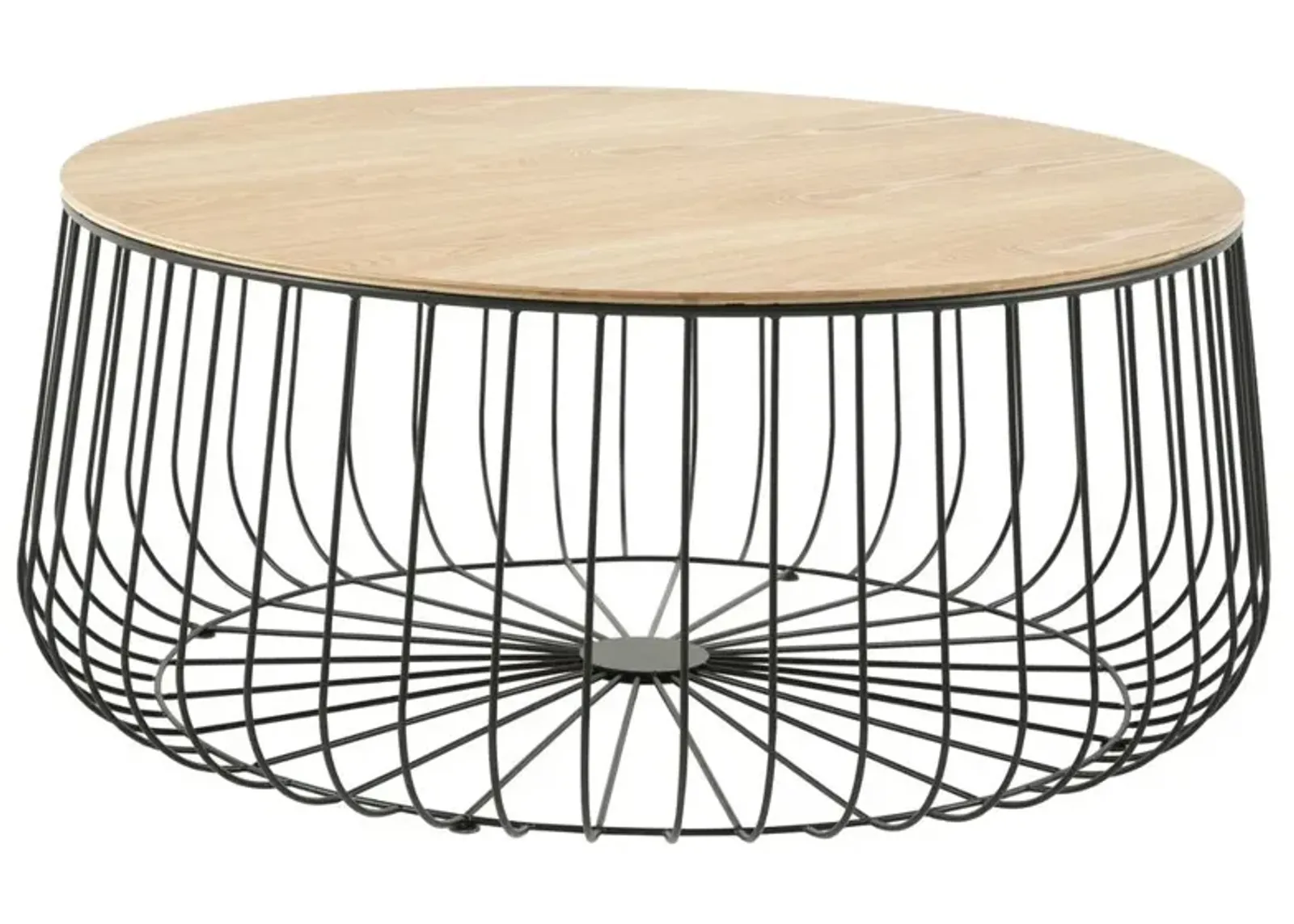 LeisureMod Runswick Modern Wood Top Coffee Table With Metal Base