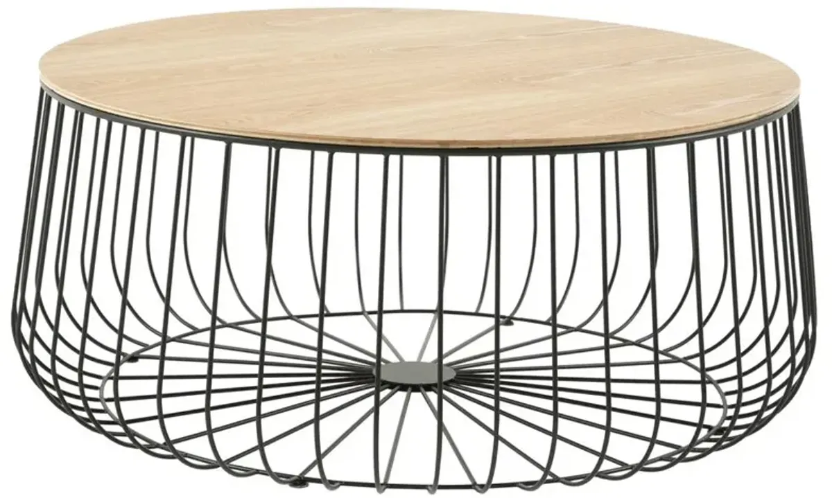 LeisureMod Runswick Modern Wood Top Coffee Table With Metal Base