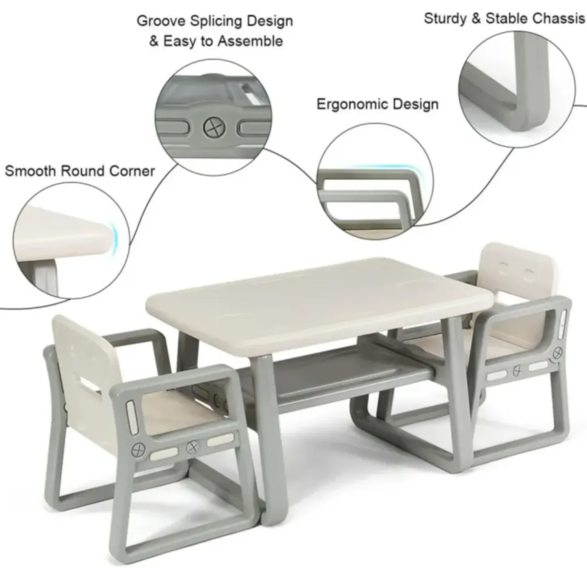 Hivvago Kids Table and 2 Chairs Set with Storage Shelf