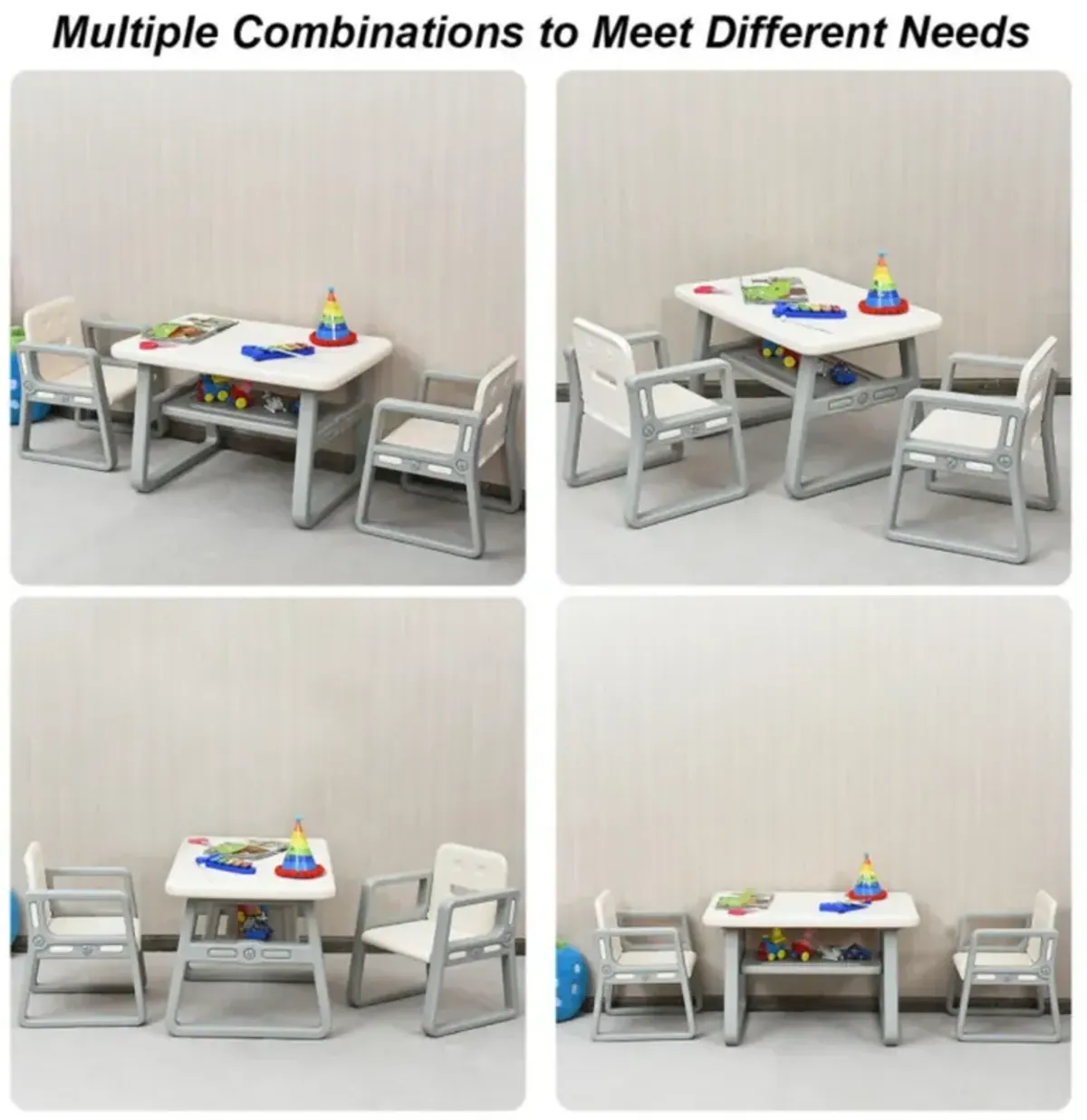 Hivvago Kids Table and 2 Chairs Set with Storage Shelf