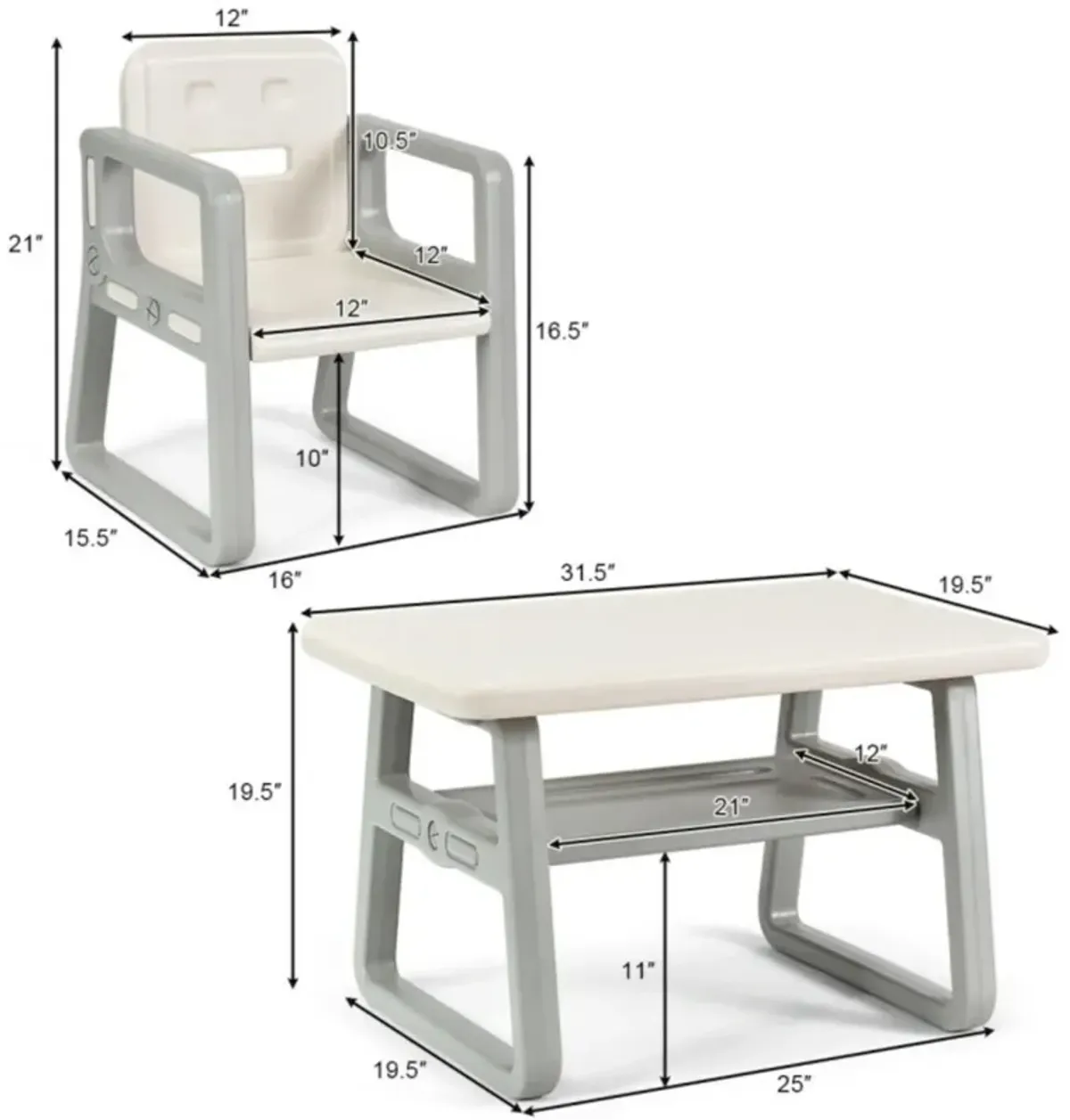 Hivvago Kids Table and 2 Chairs Set with Storage Shelf