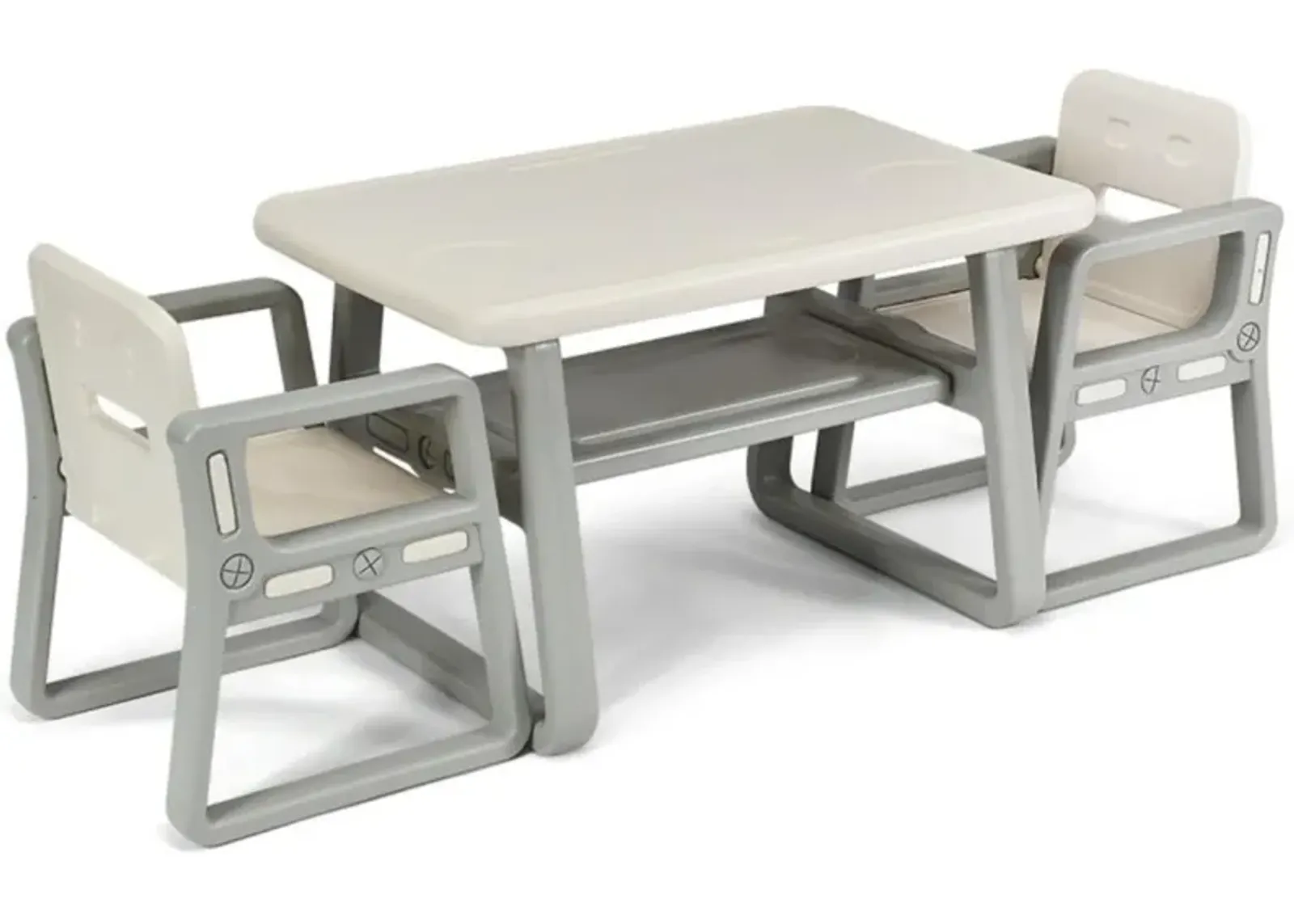 Hivvago Kids Table and 2 Chairs Set with Storage Shelf