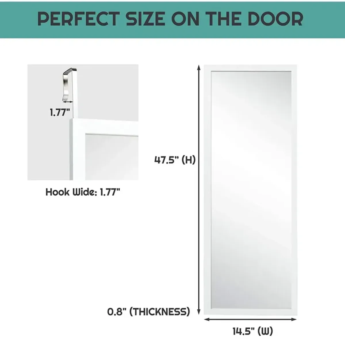 QuikFurn White Full Length Bedroom Mirror with Over the Door or Wall Mounted Design