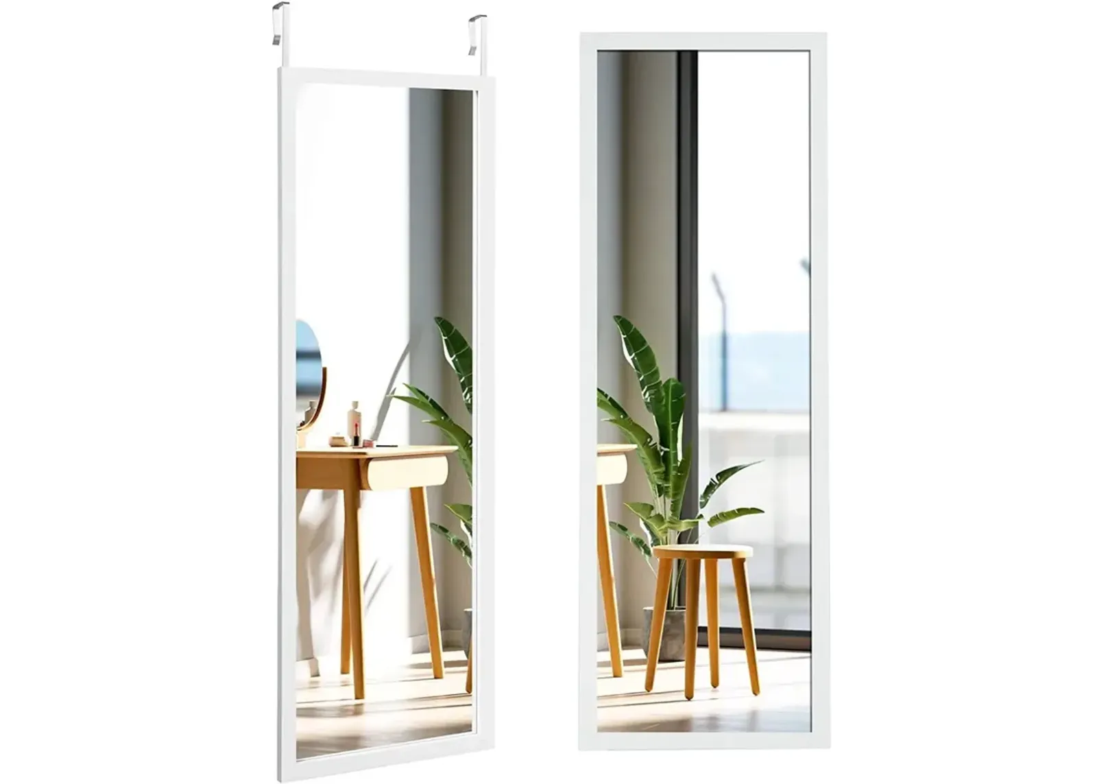 QuikFurn White Full Length Bedroom Mirror with Over the Door or Wall Mounted Design