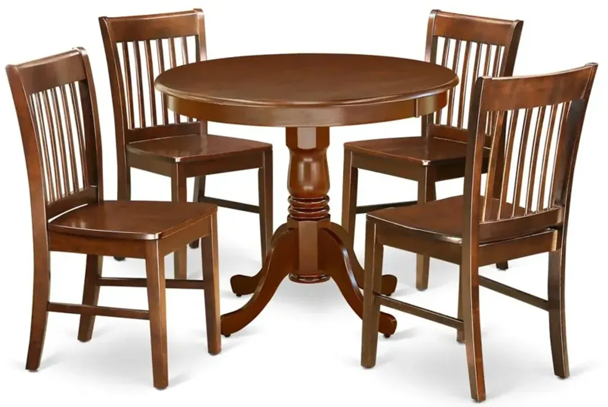 East West Furniture Dining Room Set Mahogany, ANNO5-MAH-W