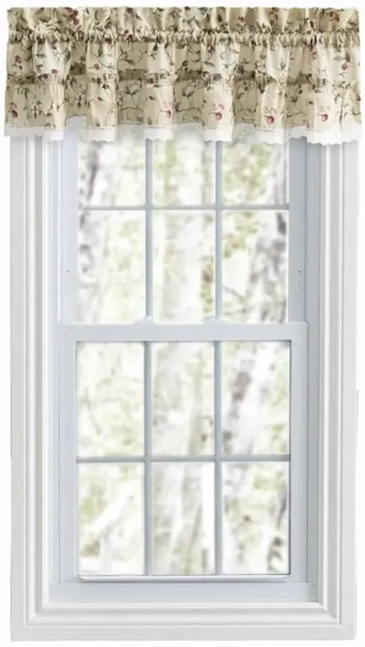 Ellis Curtain Cherries Ruffled 1.5" Rod Pocket Valance for Windows 52" x 12" Natural
