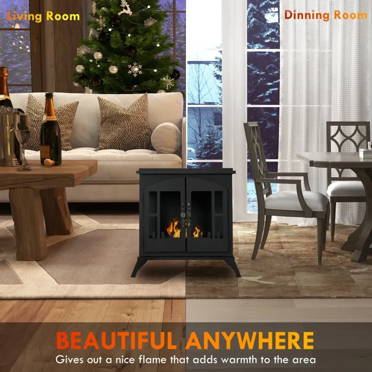 Black Ethanol Fireplace: Freestanding Stove, 3-Hour Burn Time