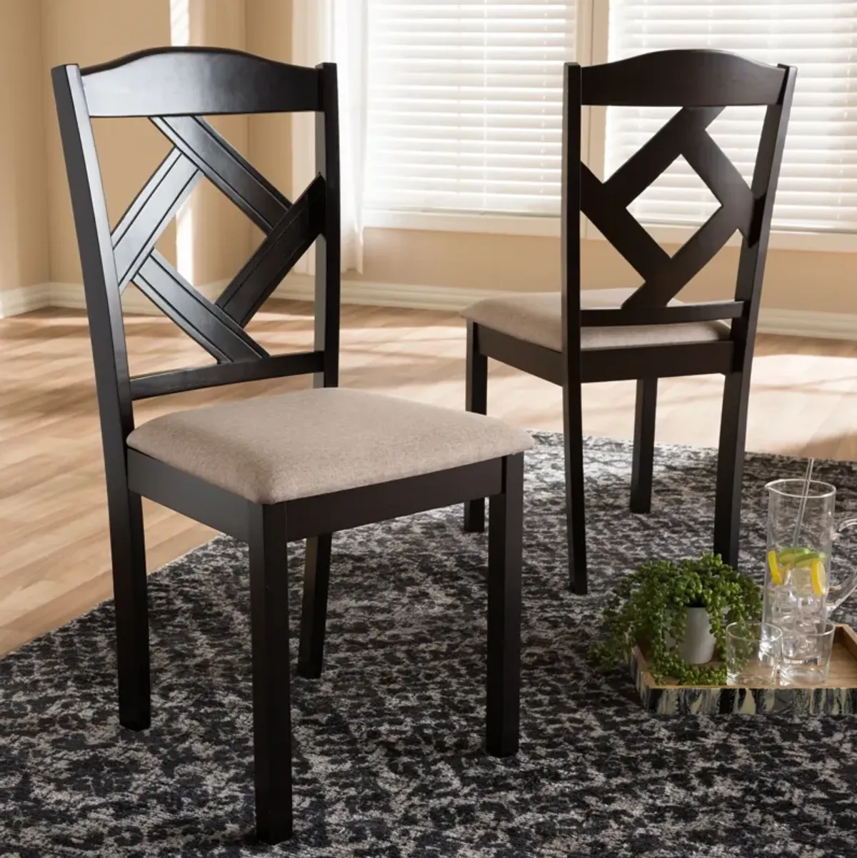 Baxton Studio Ruth Modern Grey Fabric Upholstered Dining Chairs Set of 2