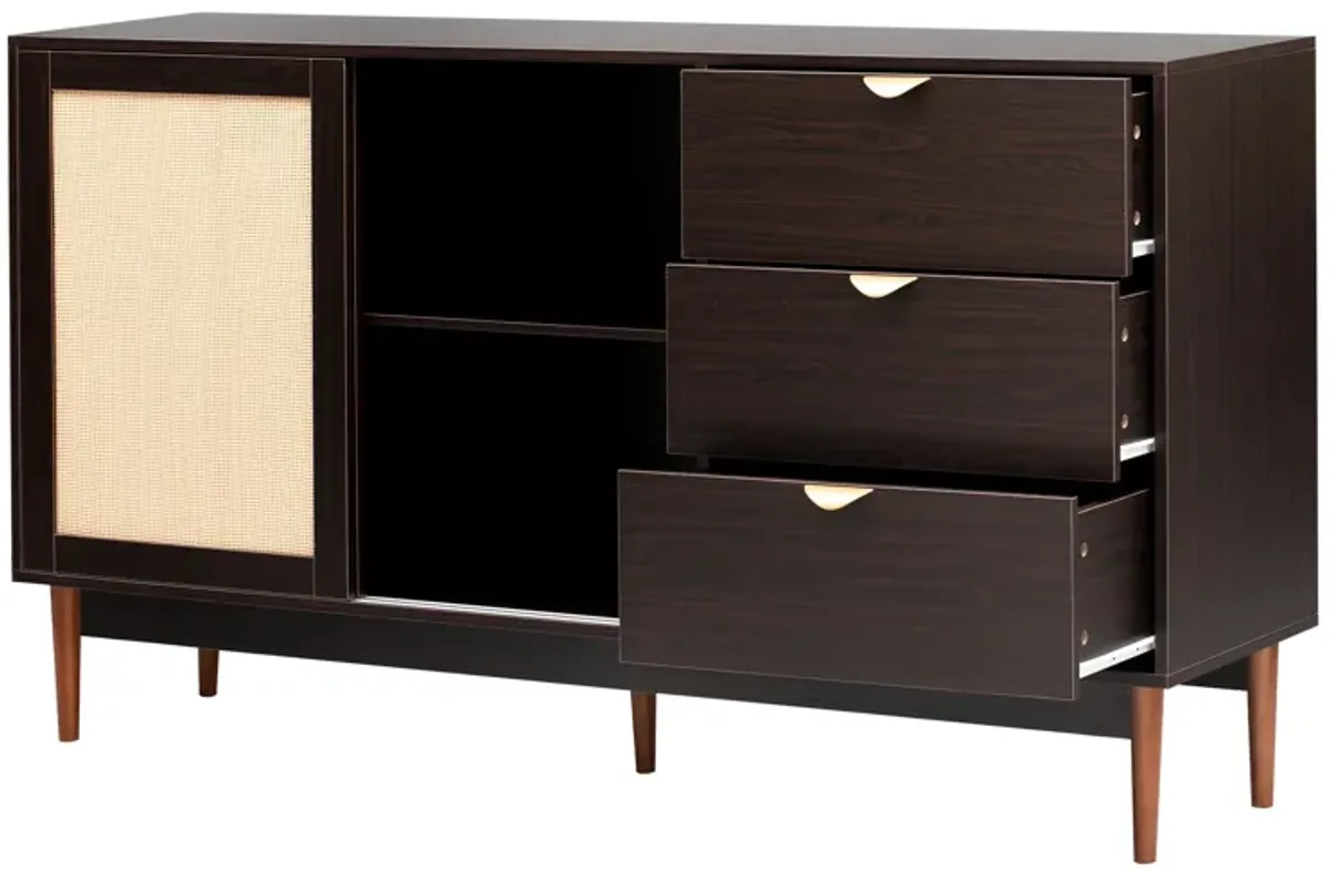 Featured Two-door Storage Cabinet With Three Drawers, Brown