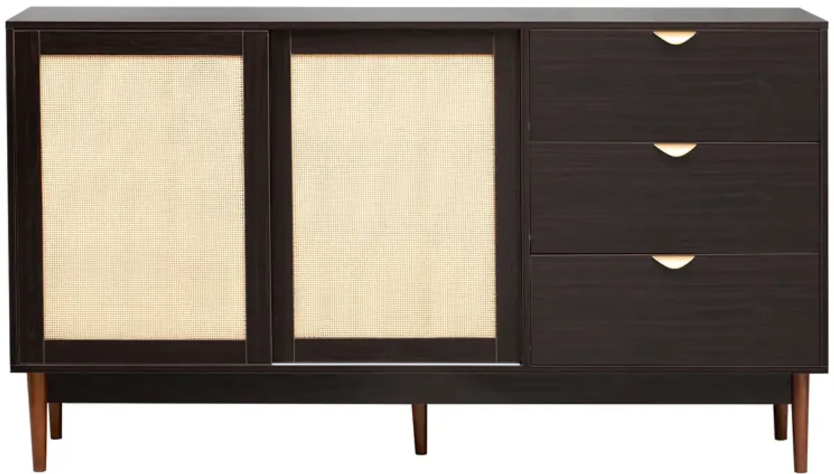 Featured Two-door Storage Cabinet With Three Drawers, Brown