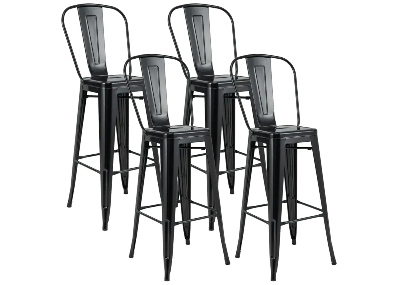 30" Height Set of 4 High Back Metal Industrial Bar Stools-Black