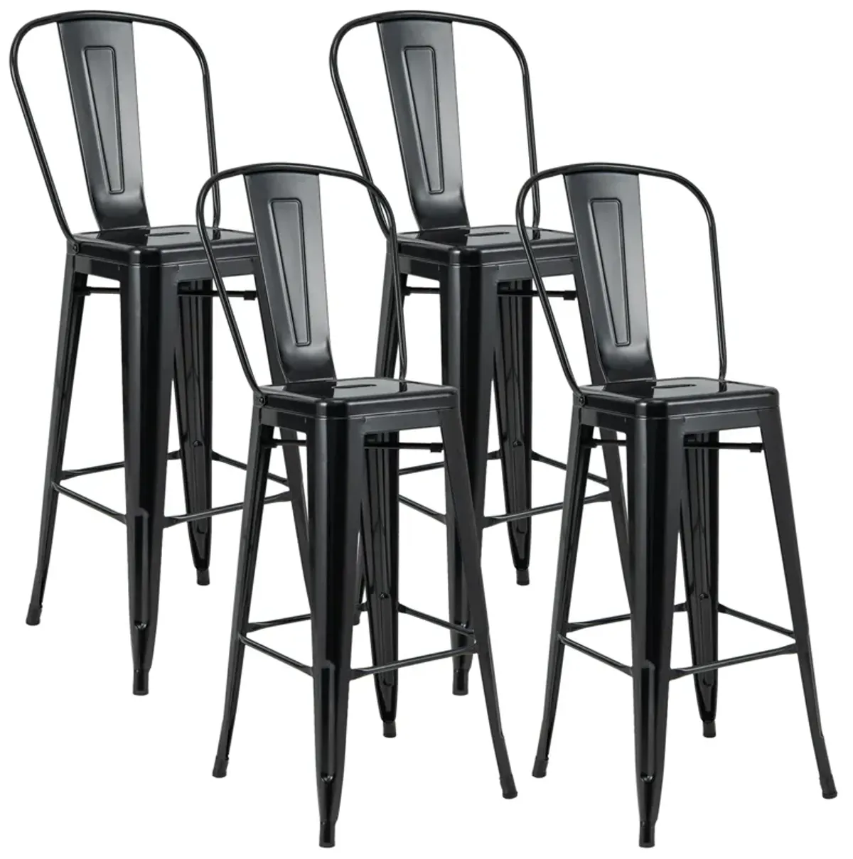 30" Height Set of 4 High Back Metal Industrial Bar Stools-Black