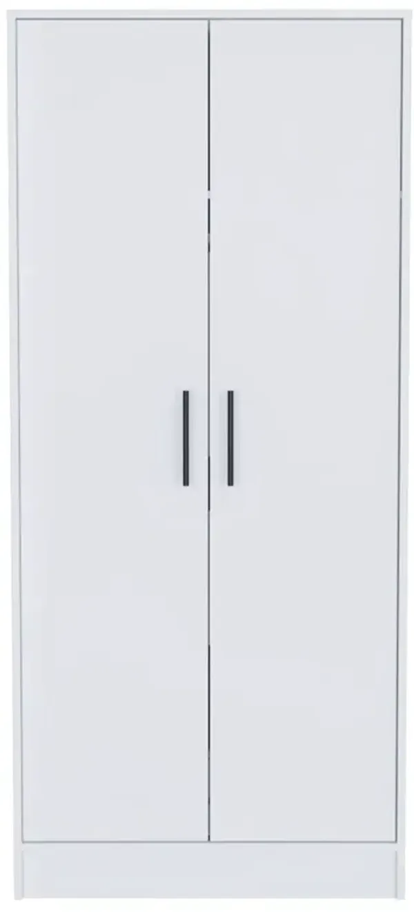 Streamdale Ambery White Armoire, 2 Shelves, 1 Drawer, Metal Rod