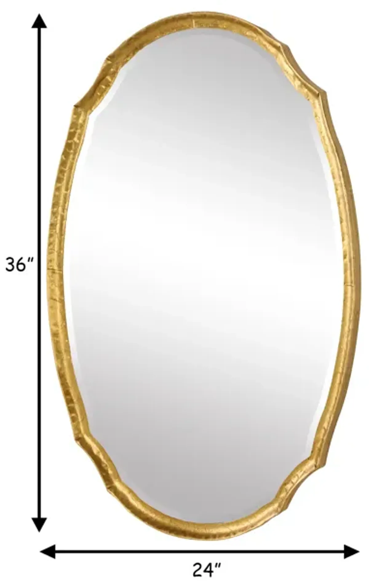 36 Inch Wood Wall Mirror, Oval Shape, Concave Surface, Gold-Benzara