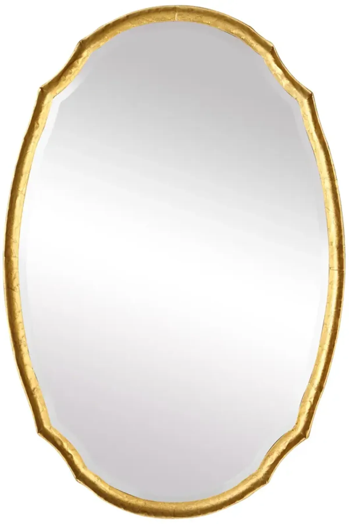 36 Inch Wood Wall Mirror, Oval Shape, Concave Surface, Gold-Benzara