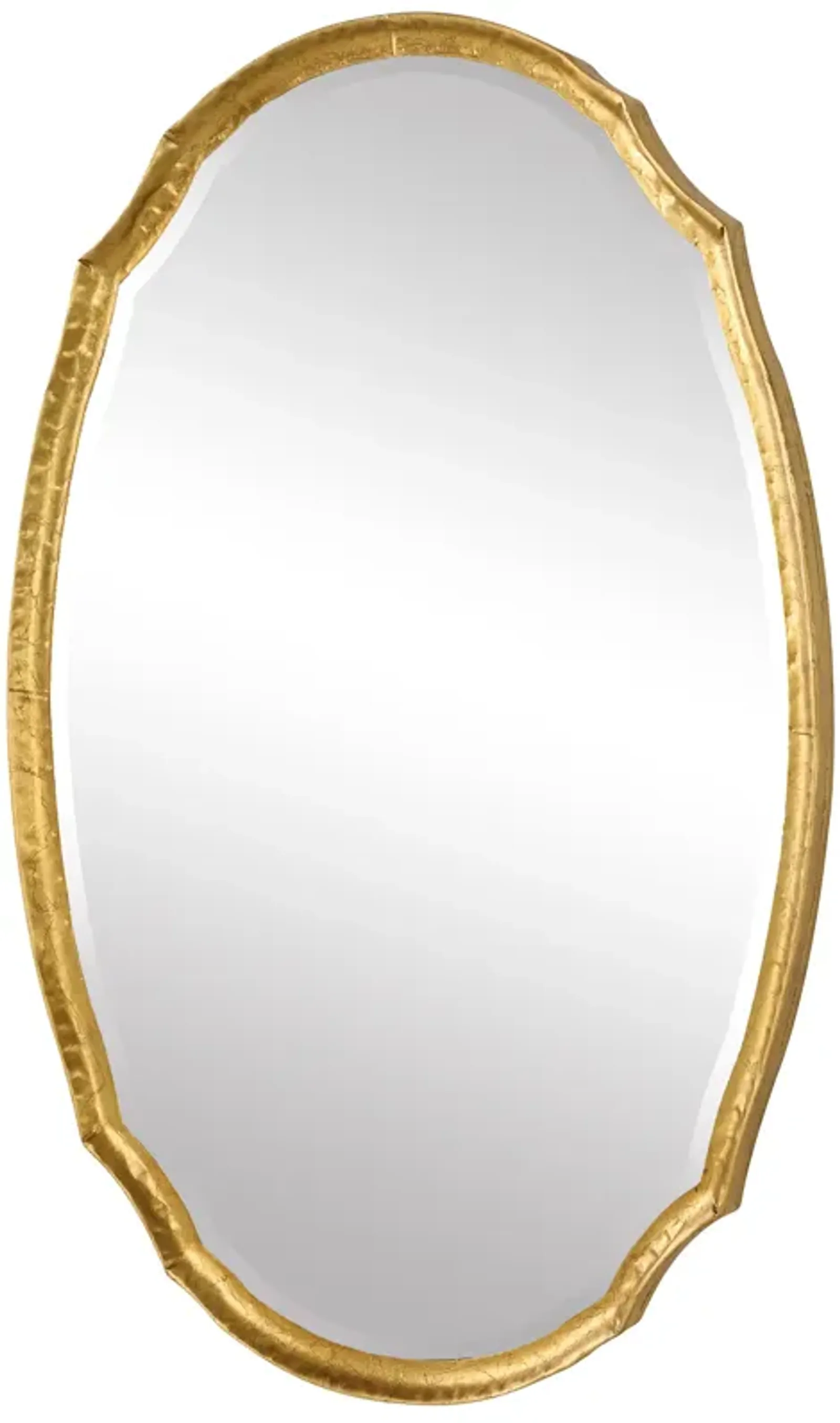 36 Inch Wood Wall Mirror, Oval Shape, Concave Surface, Gold-Benzara