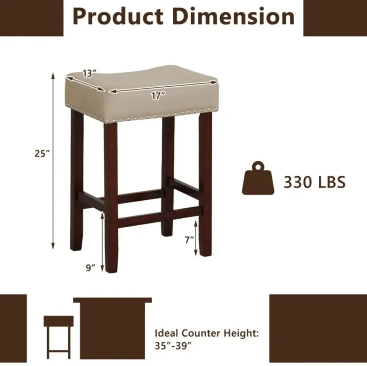 Hivvago Set of 2 25 Inch Bar Stool with Curved Seat Cushions