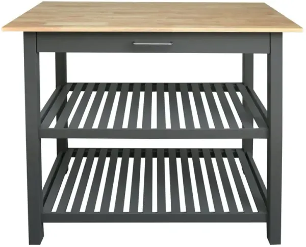 Casual Home Kitchen Island Bar Station with Hardwood Counter Top - Slate Gray