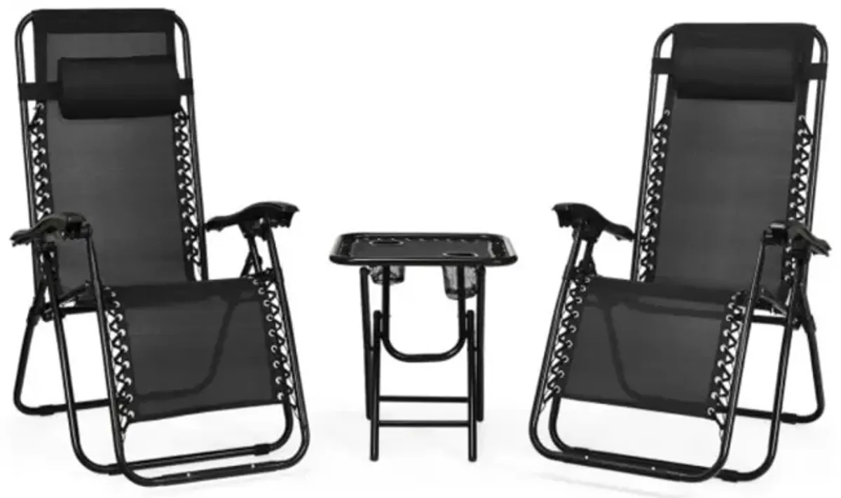 Hivvago 3 Pieces Folding Portable Zero Gravity Reclining Lounge Chairs Table Set