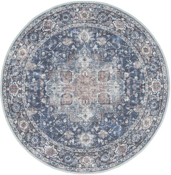 Machine Washable Series 1 SR101 Ivory/Navy 5'3" x Round Rug
