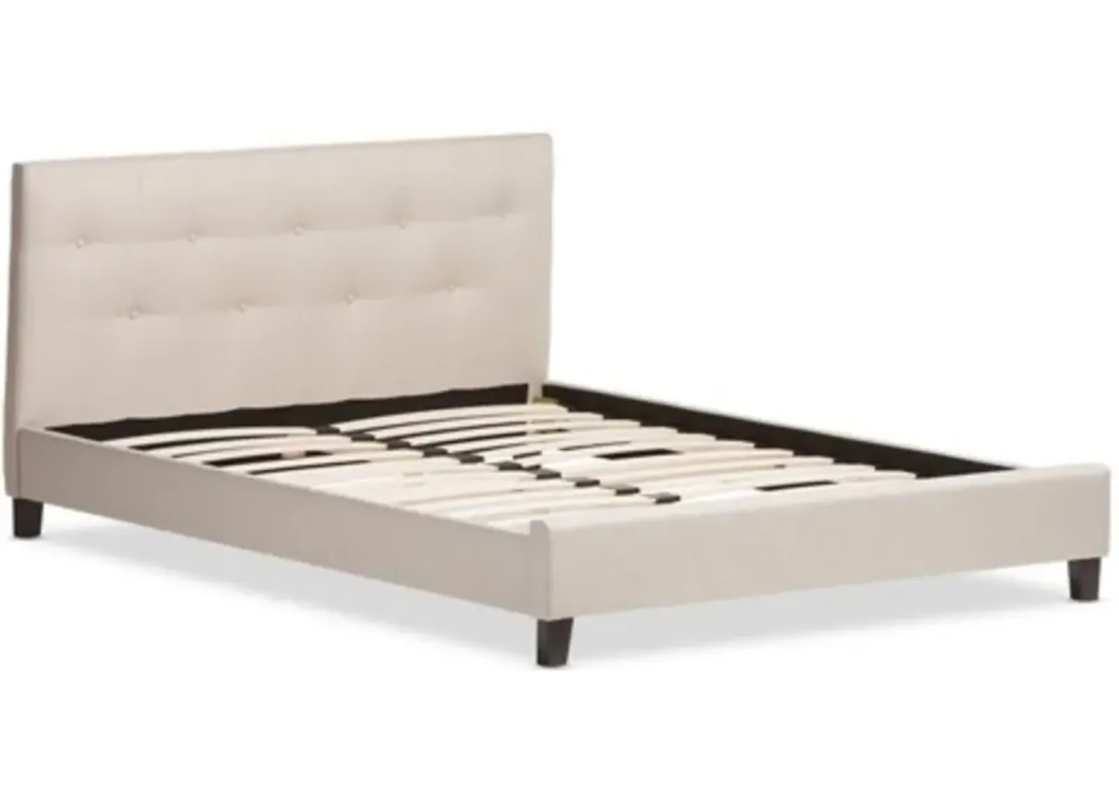 Full size Modern Platform Bed with Beige Fabric Upholstered Headboard