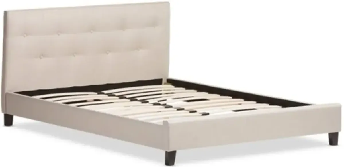 Full size Modern Platform Bed with Beige Fabric Upholstered Headboard