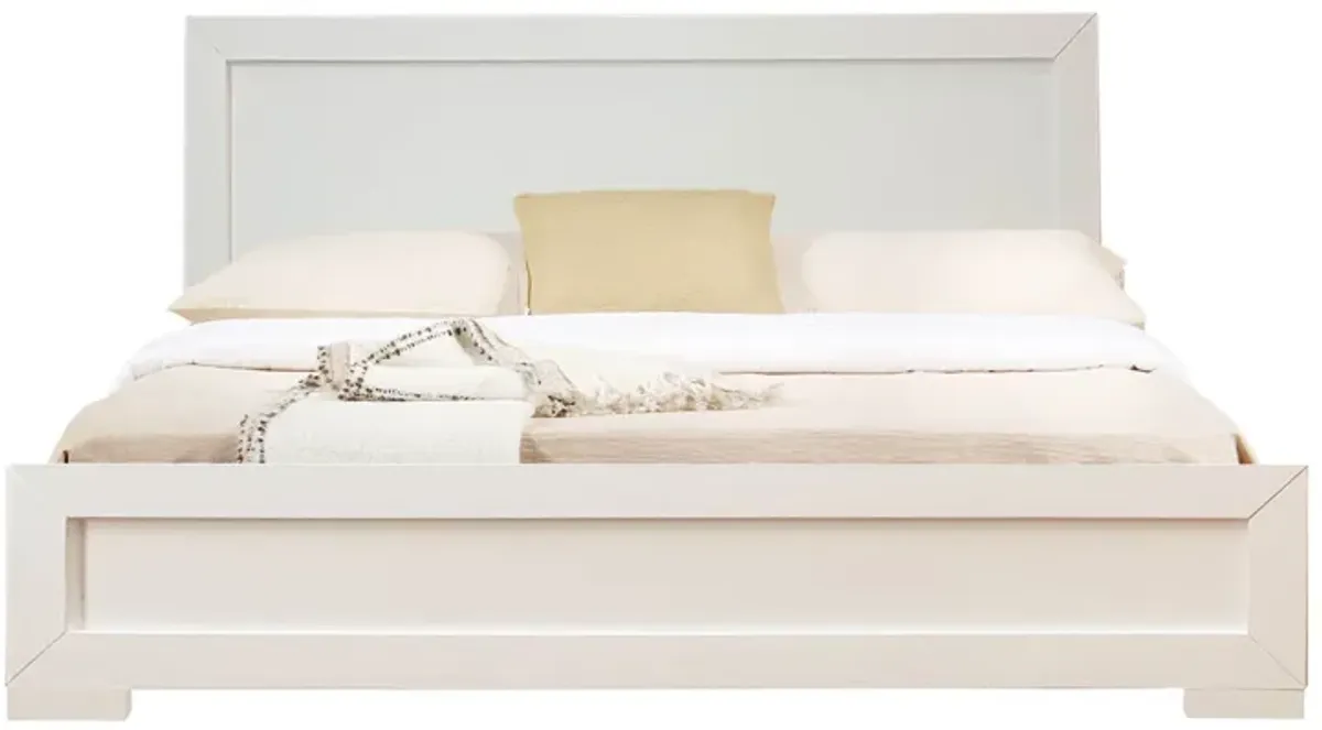 Trent Wooden Platform Bed in White, Queen