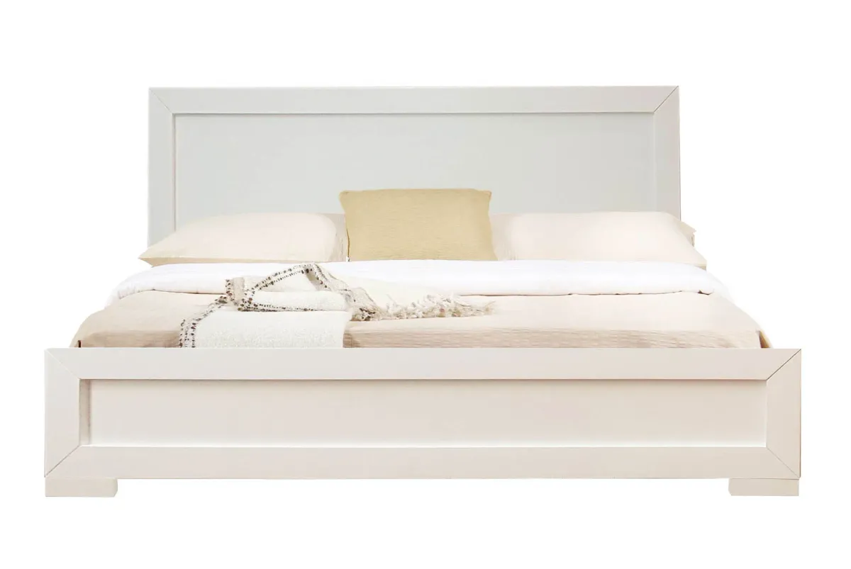 Trent Wooden Platform Bed in White, Queen