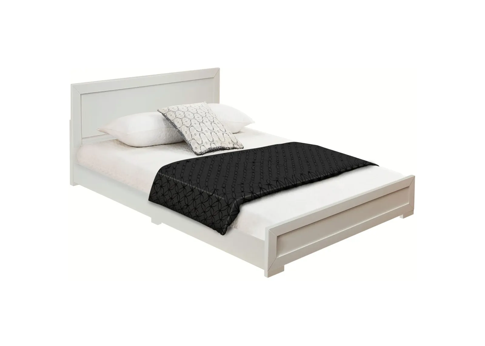 Trent Wooden Platform Bed in White, Queen