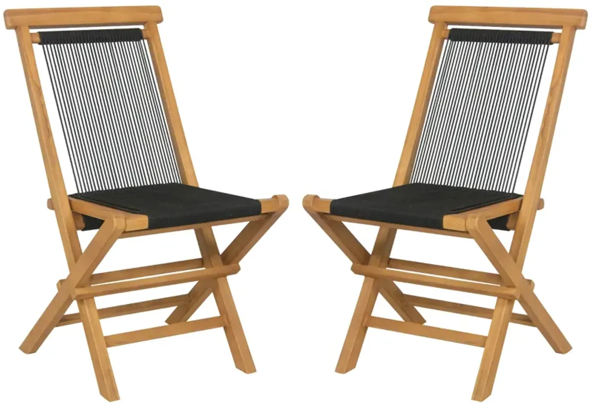 2 Piece Indonesia Teak Patio Folding Chairs with Woven Rope Seat and Back for Porch Backyard Poolside