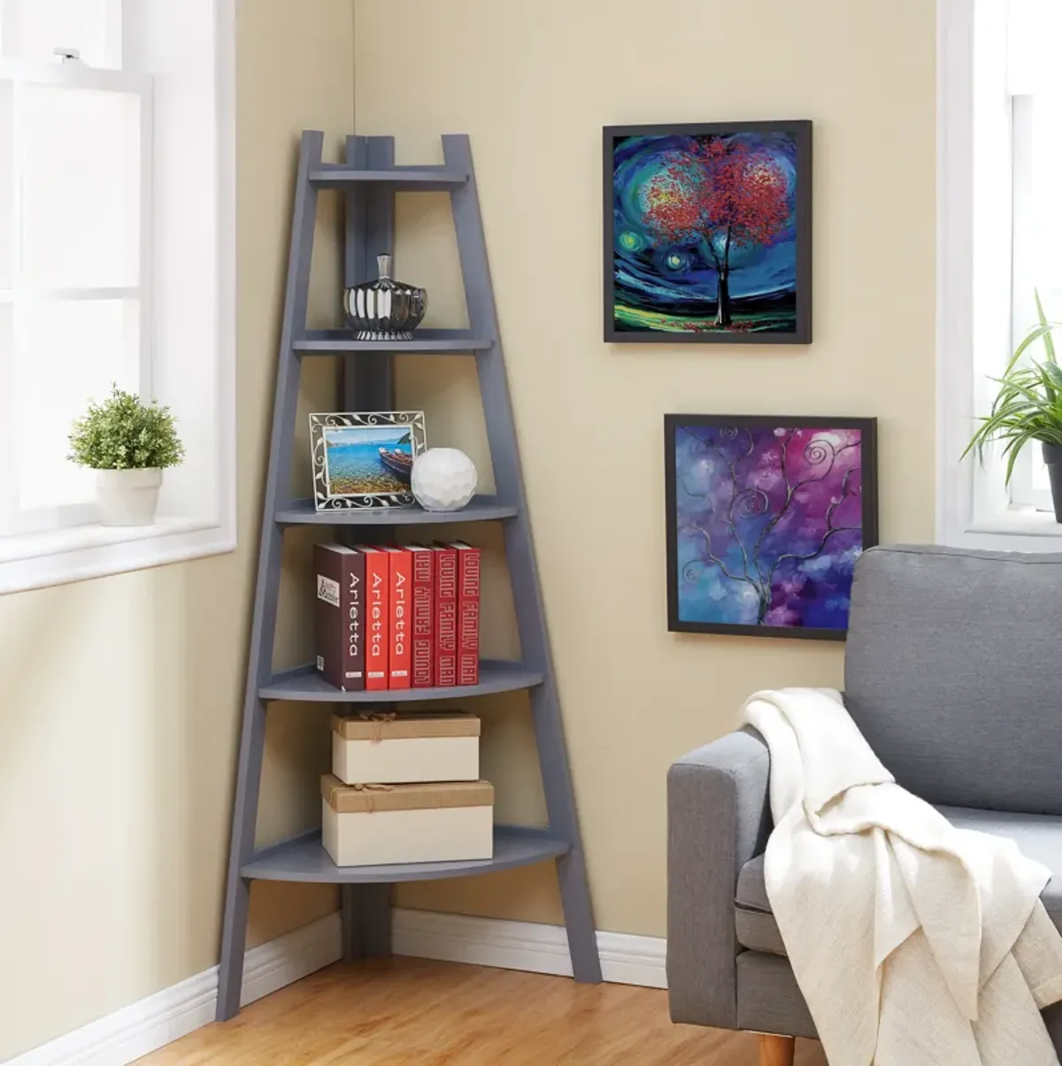 Five Tier Corner Ladder Display Bookshelf