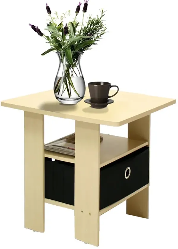 End Table Bedroom Night Stand w/Bin Drawer, Steam Beech/Black
