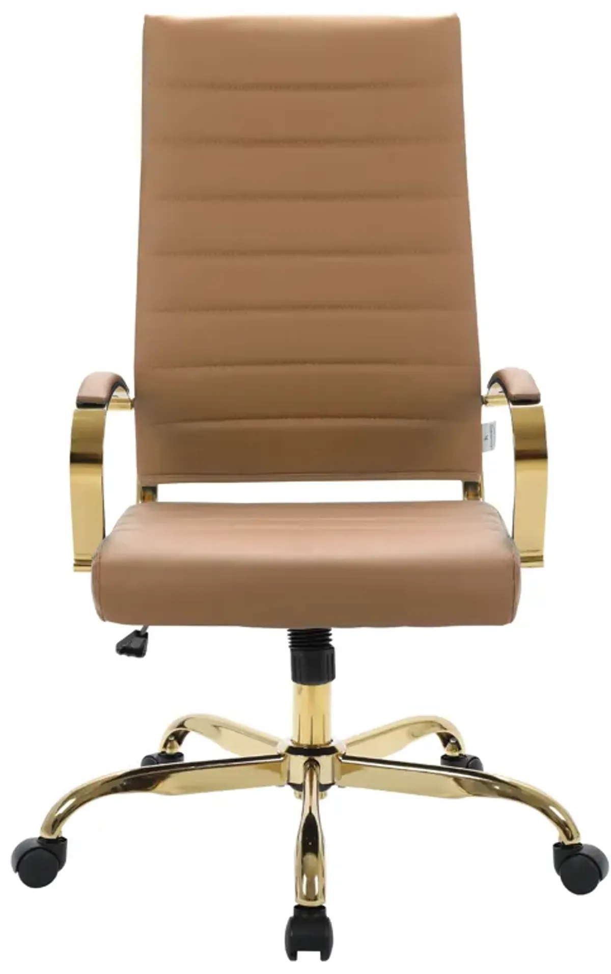 LeisureMod Benmar High-Back Leather Office Chair With Gold Frame