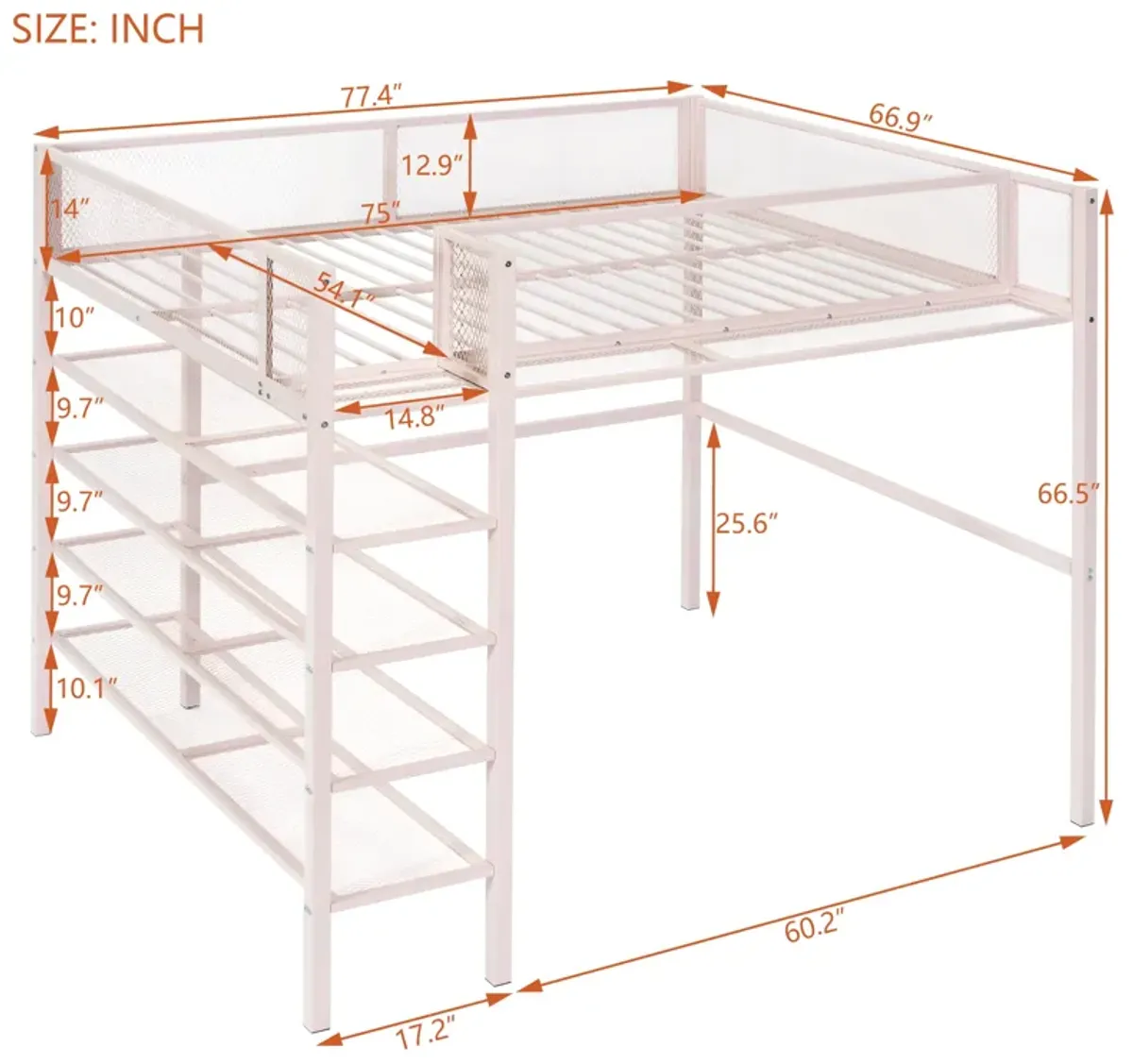 Merax Metal Loft Bed with Storage Shelves