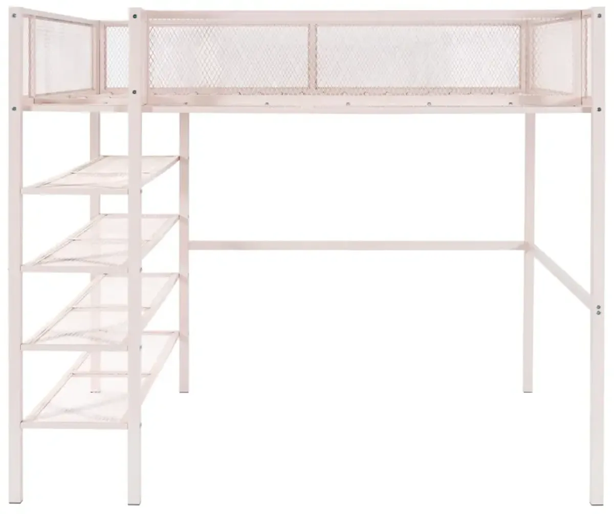 Merax Metal Loft Bed with Storage Shelves