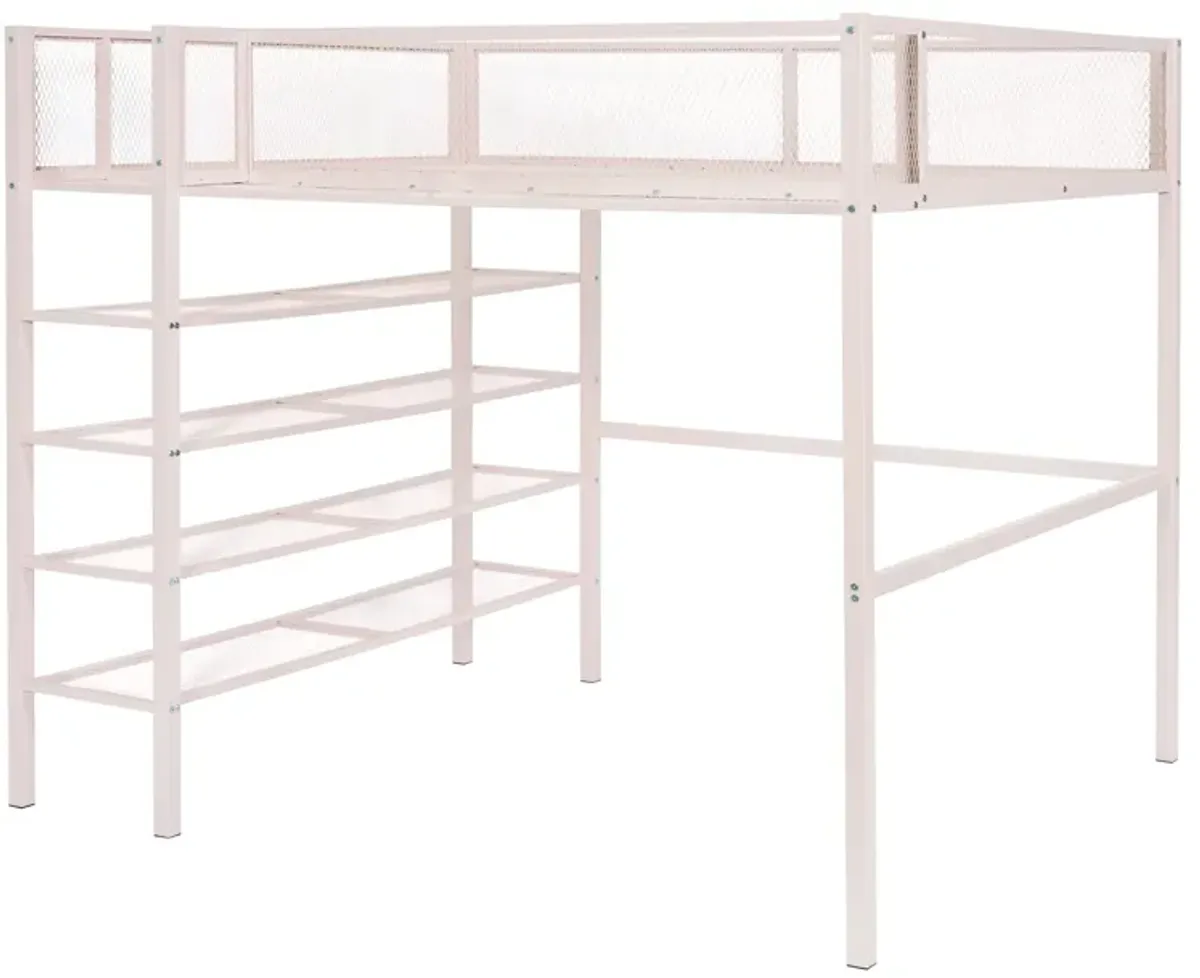 Merax Metal Loft Bed with Storage Shelves