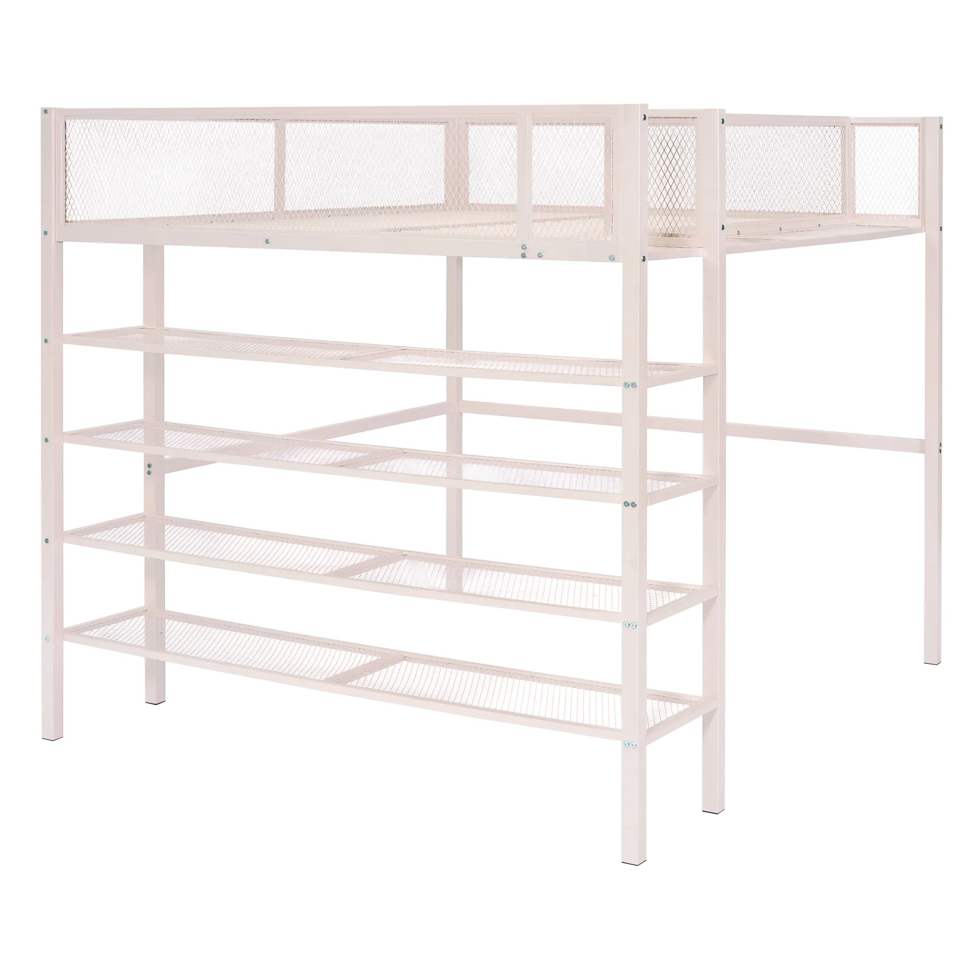 Merax Metal Loft Bed with Storage Shelves