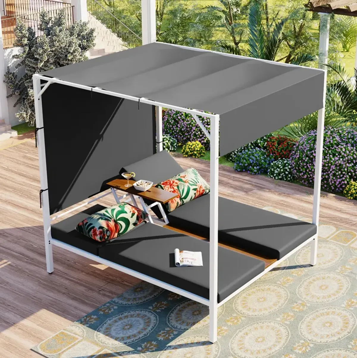 Merax Outdoor Patio Sunbed Daybed with Cushions