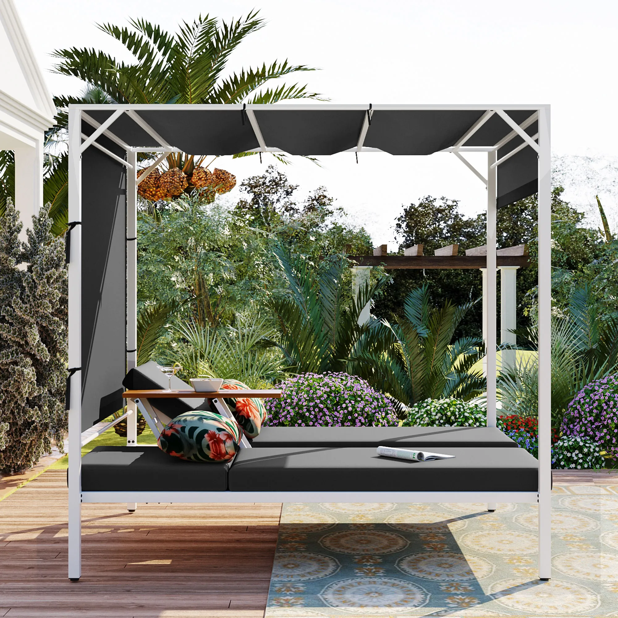 Merax Outdoor Patio Sunbed Daybed with Cushions