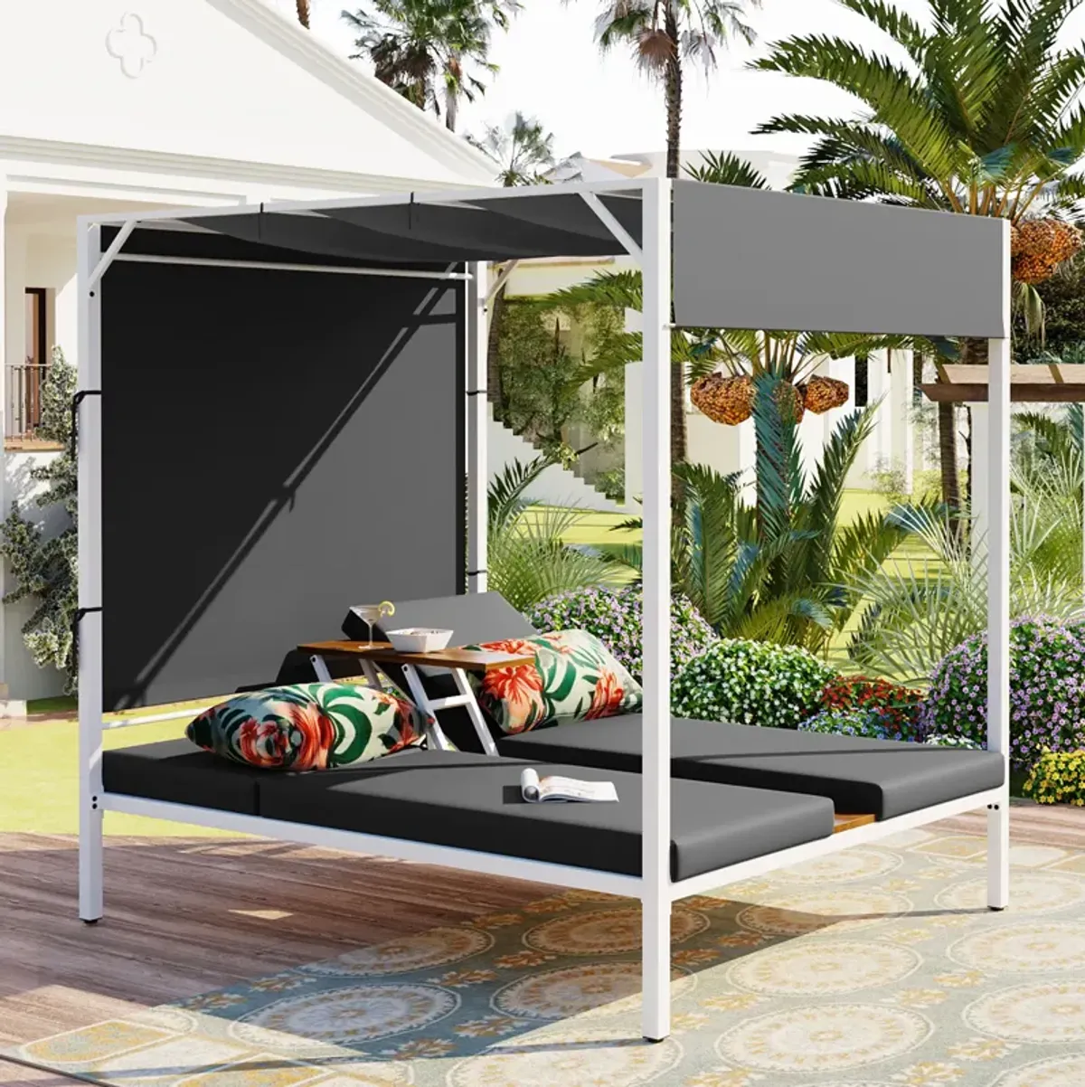 Merax Outdoor Patio Sunbed Daybed with Cushions