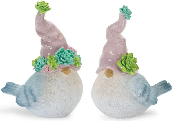 Set of 2 Resin Birds with Succulent Detail for Garden and Tabletop Display
