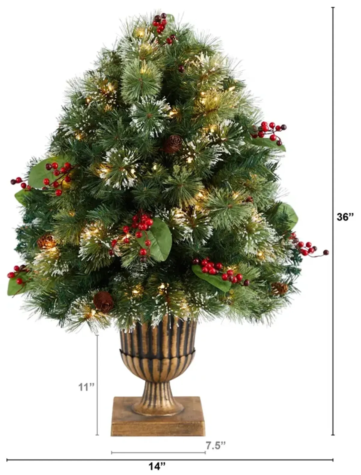 HomPlanti 3 Feet Holiday Pre-Lit Snow Tip Greenery, Berries and Pinecones Artificial Christmas Plant in Urn with 100 LED Lights, Indoor Outdoor Patio Porch Decor