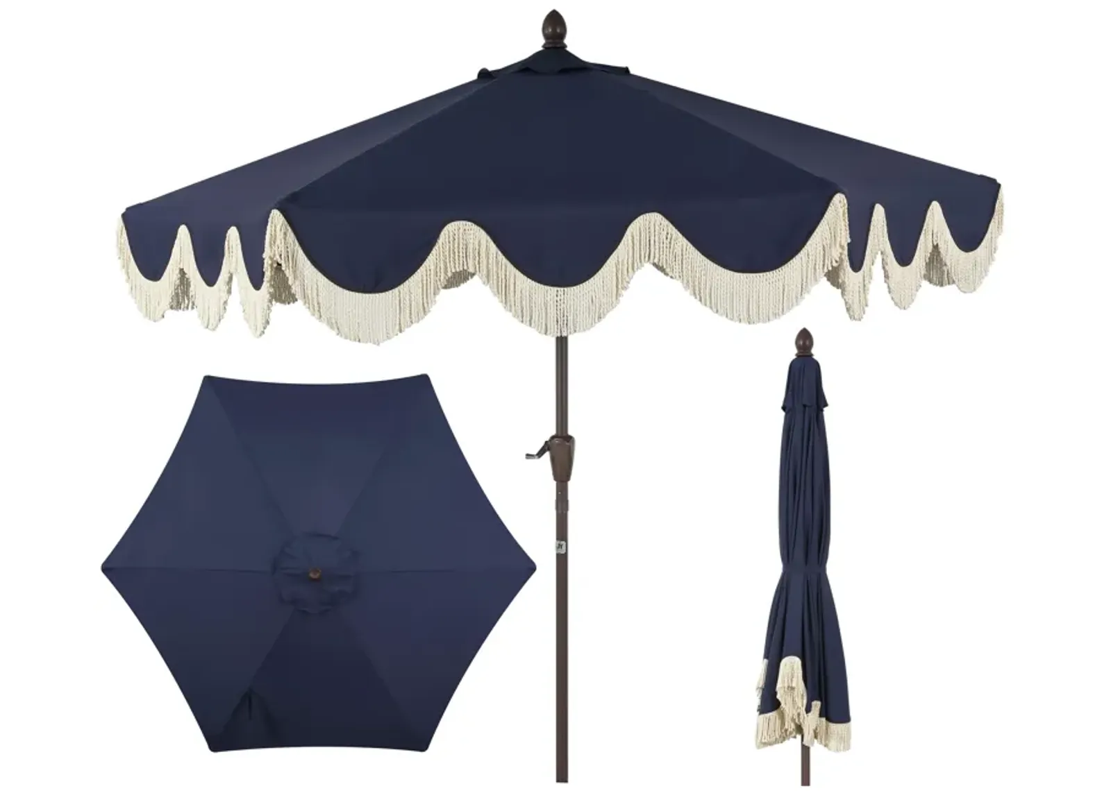 Collins Classic Cottage Tassel Market Patio Umbrella with Auto-Tilt, Crank, Wind Vent and UV Protection