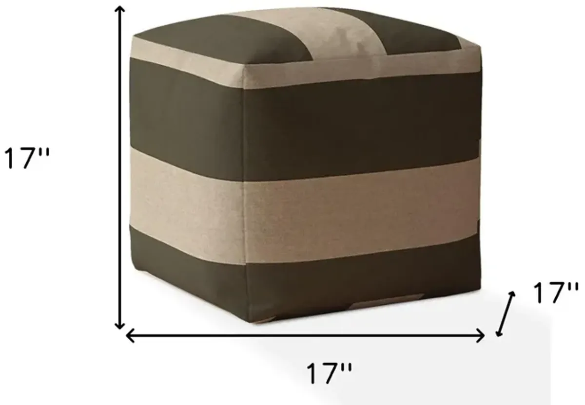 Homezia 17" Green And Beige Striped Pouf Ottoman