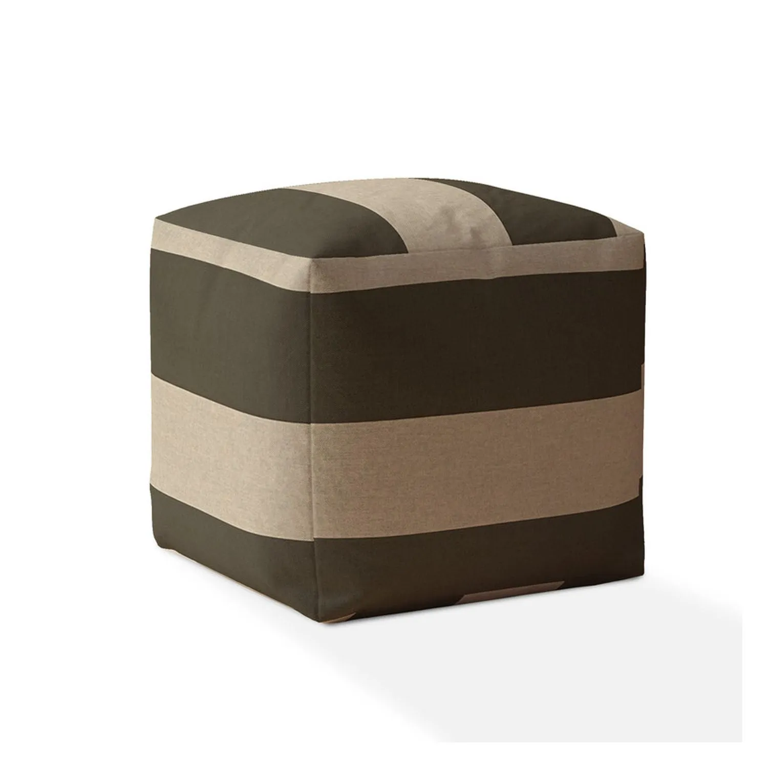 Homezia 17" Green And Beige Striped Pouf Ottoman