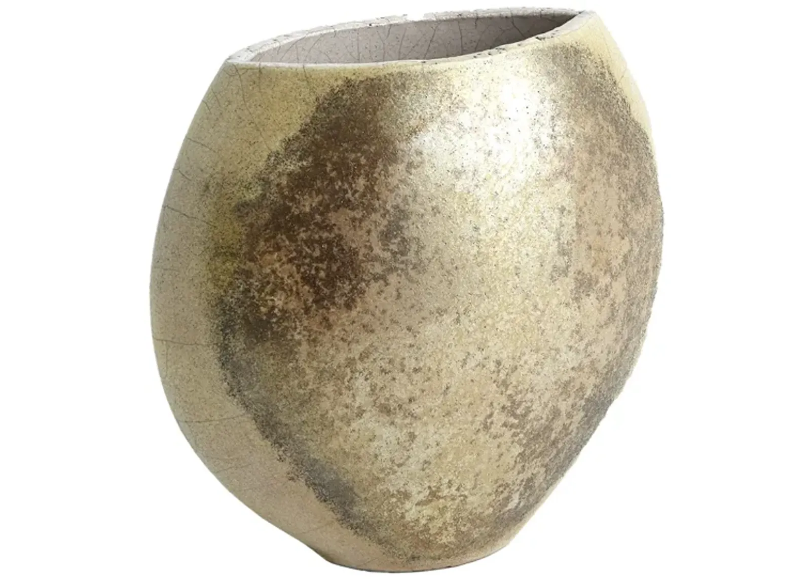 Golden Raku Flat Round Vase