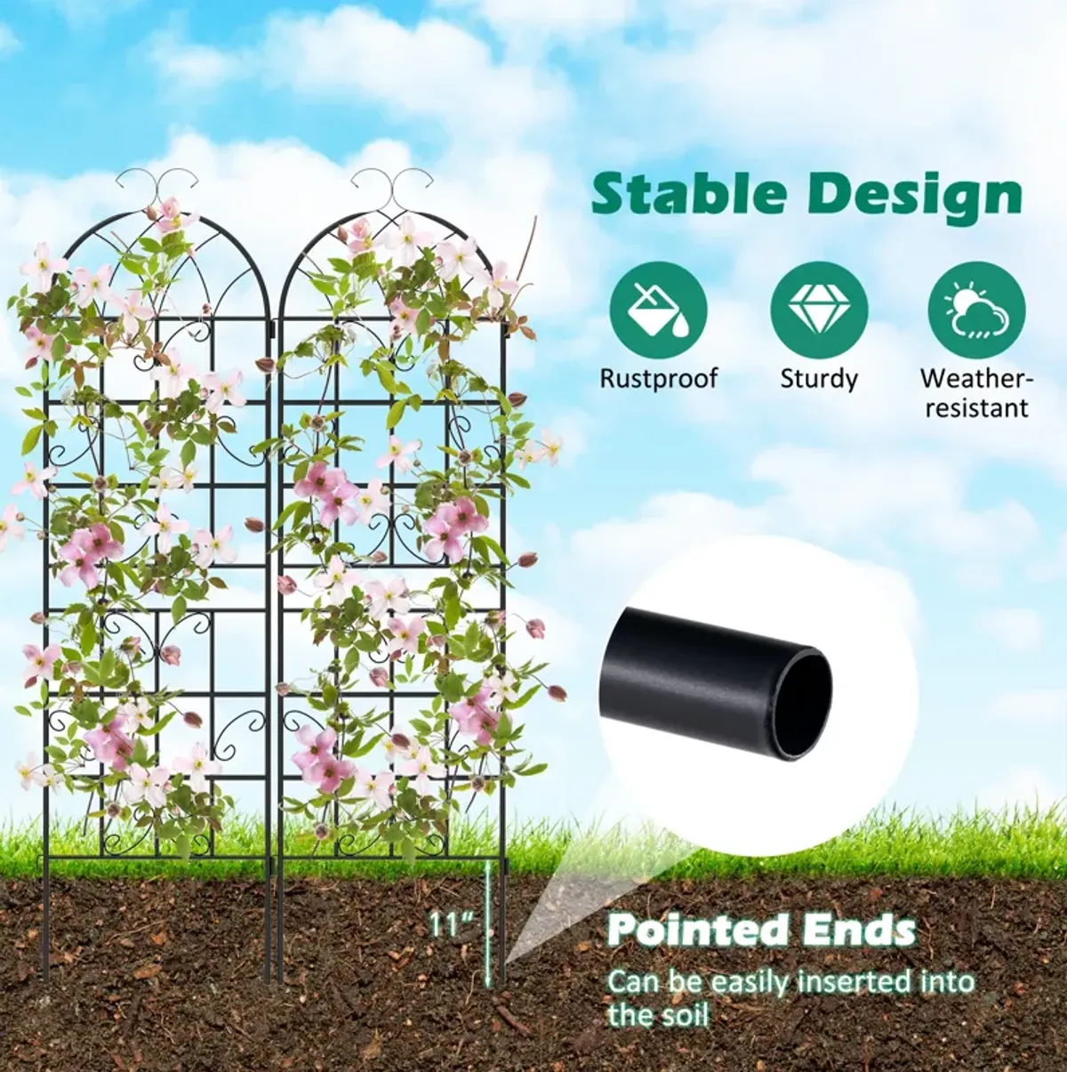 Set of 2 Metal Garden Trellis for Climbing Plants, 71 x 20 Inch Outdoor Support Frame