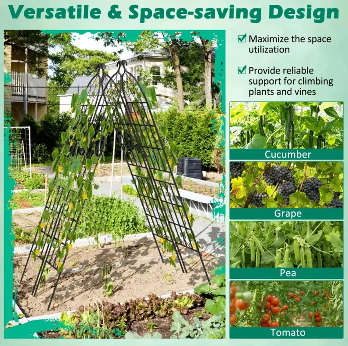 Set of 2 Metal Garden Trellis for Climbing Plants, 71 x 20 Inch Outdoor Support Frame