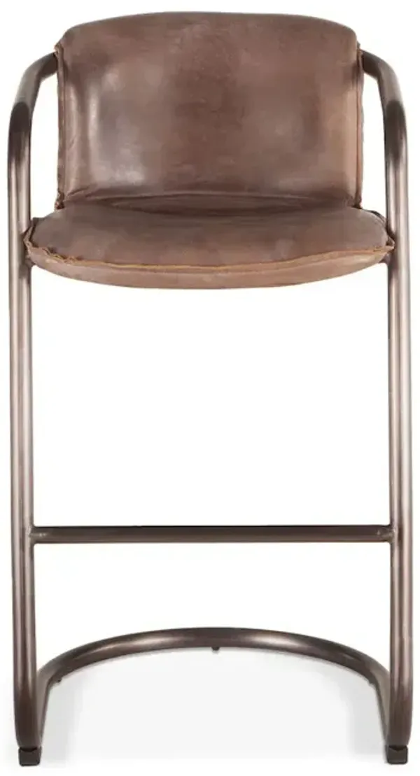 World Interiors Chiavari Distressed Jet Brown Leather Bar Chairs - Set Of 2