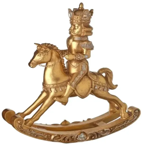 20-Inch Golden Nutcracker Rocking Horse Resin: Elegant Holiday Decoration with Classic Charm